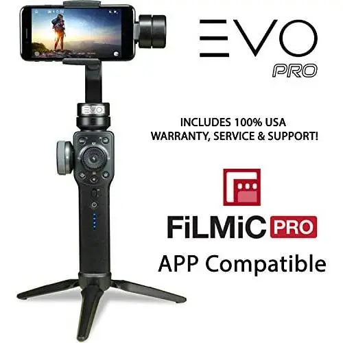 EVO PRO Smartphone Camera Stabilizer with Focus Pull and Zoom - Compatible with iOS iPhone or Android Smartphones, FiLMiC PRO APP Compatible - Includes Tripod Stand EVO PRO Smartphone Camera Stabilizer with Focus Pull and Zoom - Compatible with iOS iPhone or Android Smartphones, FiLMiC PRO APP Compatible - Includes Tripod Stand