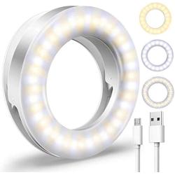 Upgraded Selfie Light for iPhone 3 Lighting Modes Rechargeable Adjustable Brightness 40 LED Ring Light Clip on Phone Camera LED Light Portable Led Circle Light