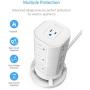 BESTEK 12 Outlets Power Strip Tower with 3 USB Ports Stackable Design Extend to 14 AC Outlets for PC Laptop Mobiles,6 Feet Extension Cord,White