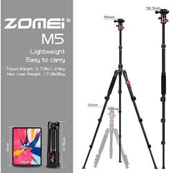 ZOMEi M5 Camera Tripod Lightweight Travel Tripod Monopod 2 in 1 Portable Camera Tripod Stand with 360 Degree Ball Head, Remote Bluetooth and Phone Clip for Cameras, Smartphone