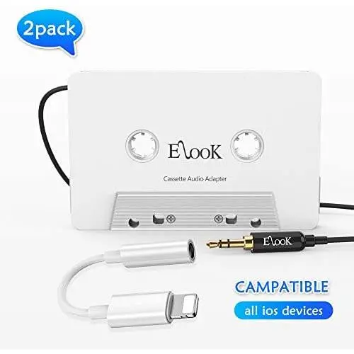 Elook Car Cassette Aux Adapter Kit, with A Smartphone to 3.5 mm Headphone Jack Adapter for Car, Phone, MP3 ect. White Elook Car Cassette Aux Adapter Kit, with A Smartphone to 3.5 mm Headphone Jack Adapter for Car, Phone, MP3 ect. White