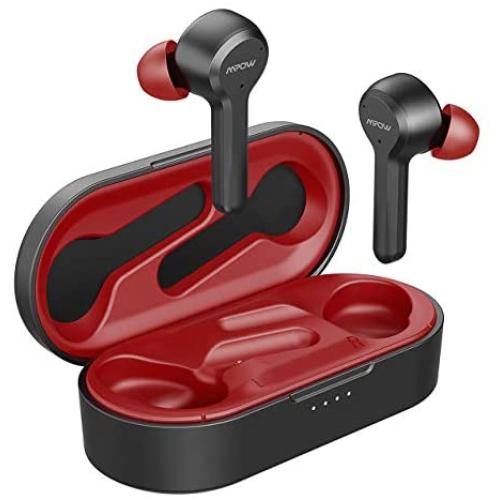 Wireless Earbuds, Upgraded Mpow M9 4-mic Noise Cancelling Bluetooth 5.0 Earphones in-Ear, Touch Control Stereo Bass Sports Headphones, 40H Playing Time/USB-C/IPX8 Waterproof, Single/Twin Mode, Red