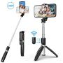 SYOSIN Selfie Stick Tripod, All in One 40 Inch Extendable Phone Tripod with Detachable Wireless Bluetooth Remote Adjustable Gopro DSLR Camera Tripod Compatible with iPhone 11/XS Max/XS/X Android Phone