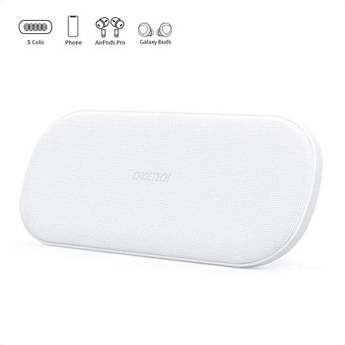 CHOETECH Dual Fast Wireless Charger, 5 Coils Qi Certified 2 in 1 Wireless Pad Compatible with iPhone SE 2020/11/11 Pro/11 Pro Max/XS Max/X, Galaxy S20+/S10/Note 10, AirPods Pro(No AC Adapter)