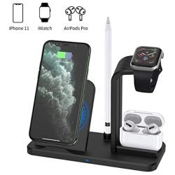 Wireless Charger, Acokki 3 in 1 QI Fast Charger Phone Holder Compatible with Airpods iPhone Samsung, Wireless Charging Holder Work for iWatch Series 4/3/2/1(Black)