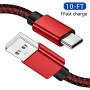 USB C Cable 10ft, Long Type C Fast Charging Cable,Durable Nylon Braided for Samsung S20 S10 S9 S8 Plus Note 10 9, Moto Z，LG G8, BLU G9 Pro and Other USB C Charge (Red)