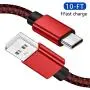 USB C Cable 10ft, Long Type C Fast Charging Cable,Durable Nylon Braided for Samsung S20 S10 S9 S8 Plus Note 10 9, Moto Z，LG G8, BLU G9 Pro and Other USB C Charge (Red)