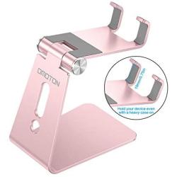 Adjustable Cell Phone Stand, OMOTON Aluminum Desktop Cellphone Stand with Anti-Slip Base and Convenient Charging Port, Fits All Smart Phones, Rose Gold