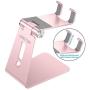 Adjustable Cell Phone Stand, OMOTON Aluminum Desktop Cellphone Stand with Anti-Slip Base and Convenient Charging Port, Fits All Smart Phones, Rose Gold