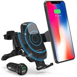 RAVPower Wireless Qi Fast Charger 7.5W/ 10 W Car Mount Kit, Automatic Phone Holder Air Vent, Compatible with iPhone XR XS Max X 8 Plus Galaxy S9 S8 Note 9 8 5 and & Qi-Enabled Device