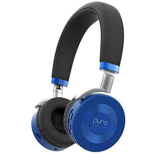 JuniorJams Volume Limiting Headphones for Kids 3+ Protect Hearing – Foldable & Adjustable Bluetooth Wireless Headphones for Tablets, Smartphones, PCs – 22-Hour Battery Life by Puro Sound Labs, Blue