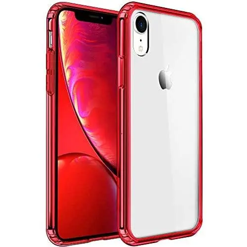 Mkeke Compatible with iPhone XR Case,Clear Anti-Scratch Shock Absorption Cover Case for iPhone XR Red