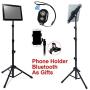T-SIGN IPad Tripod Stand Mount, Reinforced Foldable Floor, Height Adjustable 360 Rotating for More 7 to 12 Inch Tablets, Carrying Case, Phone Holder, Bluetooth Remote Control