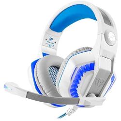 Leoie GM-2 Gaming Headset with Microphone Headphone with LED Light for PS4 Xbox 1 Laptop Tablet Mobile Phones PC White Blue