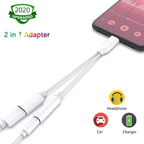 Headphones Adapter for iPhone 11 AUX Dongle Splitter 3.5 mm Headphone Adapter Jack 2 in 1 Charge & Music Converter for iPhone 8/8Plus/10/7/7 Plus/X/XS Car Charging Support iOS 13 System-White