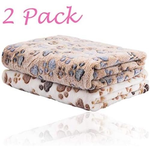 iNNEXT 2 Pack Puppy Blanket for Pet Cushion Small Dog Cat Bed Soft Warm Sleep Mat, Pet Dog Cat Puppy Kitten Soft Blanket Doggy Warm Bed Mat Paw Print