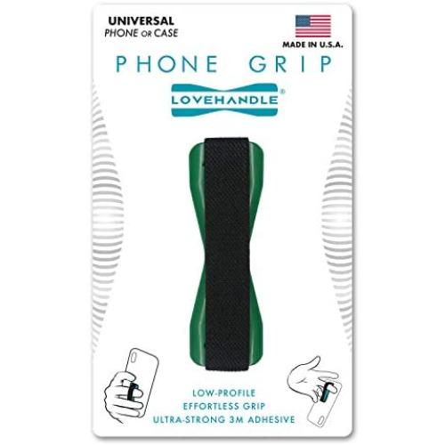 Cell Phone Grip Love Handle - Holds Device with just a Finger - Ultra Slim Pocket Friendly LoveHandle Finger Grip for Phone Mini Tablet - Grip it Securely for Texting, Photos and Selfies (Green)