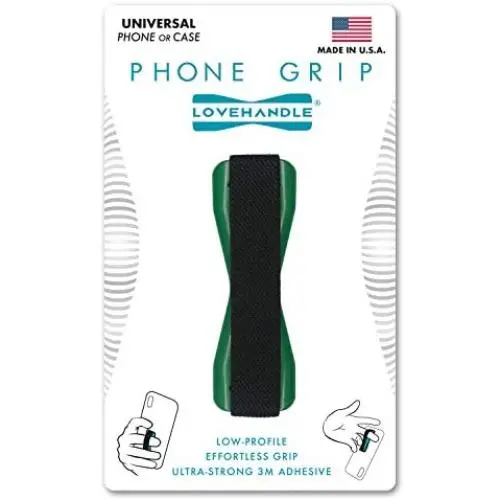 Cell Phone Grip Love Handle - Holds Device with just a Finger - Ultra Slim Pocket Friendly LoveHandle Finger Grip for Phone Mini Tablet - Grip it Securely for Texting, Photos and Selfies (Green)