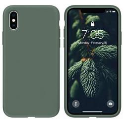 OuXul Case for iPhone X/iPhone Xs case Liquid Silicone Gel Rubber Phone Case,iPhone X/iPhone Xs 5.8 Inch Full Body Slim Soft Microfiber Lining Protective Case（Forest Green）