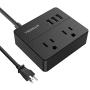 TESSAN Portable 2 Outlet Travel Mini Power Strip with 3 USB Ports Desktop Charging Station 5 Ft Extension Cord Multi Outlets Extender Plug for Cruise ship-BLACK