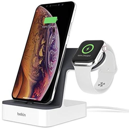 Belkin F8J237ttWHT iPhone Charging Dock + Apple Watch Charging Stand (PowerHouse iPhone Charging Station) iPhone Dock, Apple Watch Dock, Apple Charging Station (White)