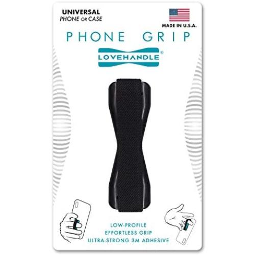 LoveHandle Universal Grip for Most Smartphones, Mini-Tablets and Cases, Black Elastic Strap with Black Base, LH-01Black