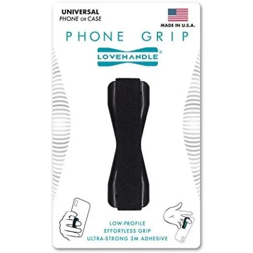 LOVEHANDLE Universal Grip For Smartphone and Mini Tablet - BLACK Elastic Strap with Black Base
