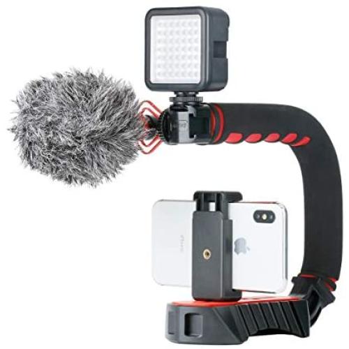 ULANZI Video Stabilizing Handle Grip Kit,U-Grip Pro + by-MM1 Microphone + W49 LED Video Light + Phone Clip for iPhone 11 Pro Max X XS 8 Plus Samsung Google Smartphone Gopro 8 Canon Nikon Sony Cameras