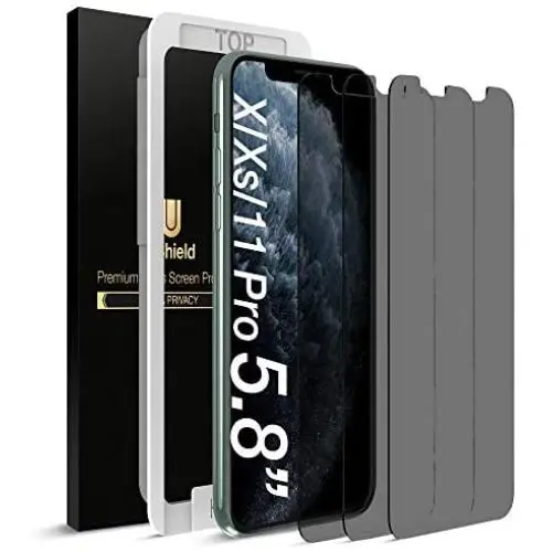 uShield Privacy Screen Protector Compatible with iPhone Xs/iPhone X/iPhone 11 Pro (5.8&quot Display) (w/Installation Frame) [Anti-Scratch/Spy] Tempered Glass Screen Protector (3Pack) [Case Friendly]