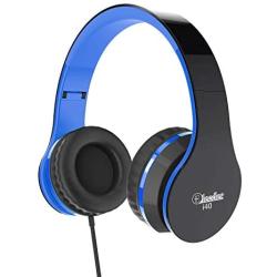 Elecder i40 Headphones with Microphone Foldable Lightweight Adjustable Wired On Ear Headsets with 3.5mm Jack for iPad Cellphones Laptop Computer Smartphones MP3/4 Kindle Airplane School (Black/Blue)