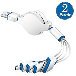 KINGBACK (2 Pack) Multi USB Charger Cable, Retractable 4 in 1 Universal Multiple USB Cable Adapter Connector with Type C/Micro USB Port for Cell Phones Tablets and More (Charging Only)