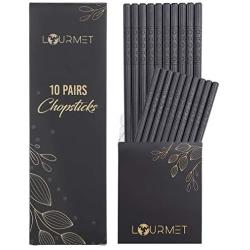 Lourmet Chopsticks Reusable - 10 Pairs Fiberglass Dishwasher Safe - Easy to Use Korean Japanese Chinese Chop Sticks - 9 1/2 inch - BLACK