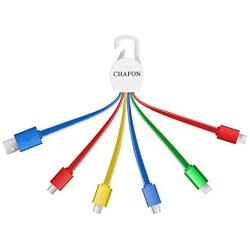 CHAFON Multi Charging Cable Short 3A,5 in 1 Universal USB Charger Cord Buckle with 2 USB C,2 Phone,Micro Connectors Replacement for Cell Phone Tablets Speaker,5.3 Inch (Multi-Color)