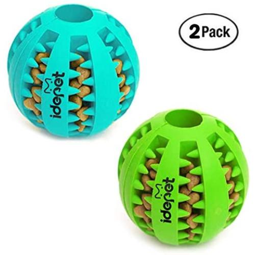 Idepet Dog Toy Ball, Nontoxic Bite Resistant Toy Ball for Pet Dogs Puppy Cat, Dog Pet Food Treat Feeder Chew Tooth Cleaning Ball Exercise Game IQ Training Ball