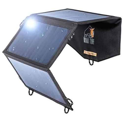 Ryno-Tuff Portable Solar Charger for Camping - 21W Foldable Solar Panel Charger 2 USB Ports - Waterproof & Durable, Compatible with iPhone, iPad, Galaxy, LG, Nexus, Battery Packs, All USB Devices