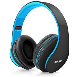 Bluetooth Headphones Wireless,MKay Over Ear Headset V5.0 with Microphone, Foldable & Lightweight, Support Tf Card MP3 Mode and Fm Radio for Cellphones Laptop TV(Black-Blue)