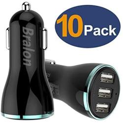 USB Car Charger,Bralon[10-Pack] 24W/4.8A 3-Port Fast Car Charger Car Phone Smart Charger Compatible with iPhone 11/11 Pro(Max)/XS/X/8 7 6 S Plus,Galaxy Note S10 S9 S8 S7 S6 Edge,iPad,Mp3&More