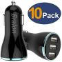 USB Car Charger,Bralon[10-Pack] 24W/4.8A 3-Port Fast Car Charger Car Phone Smart Charger Compatible with iPhone 11/11 Pro(Max)/XS/X/8 7 6 S Plus,Galaxy Note S10 S9 S8 S7 S6 Edge,iPad,Mp3&More