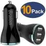 USB Car Charger,Bralon[10-Pack] 24W/4.8A 3-Port Fast Car Charger Car Phone Smart Charger Compatible with iPhone 11/11 Pro(Max)/XS/X/8 7 6 S Plus,Galaxy Note S10 S9 S8 S7 S6 Edge,iPad,Mp3&More