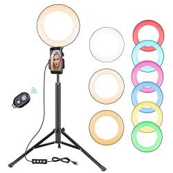 8" RGB Ring Light with Stand Tripod & Cell Phone Holder for Live Stream/Makeup, Zomei Selfie Led Ringlight for YouTube Video/Photography Compatible with iPhone, iPad, Android Smart Phone