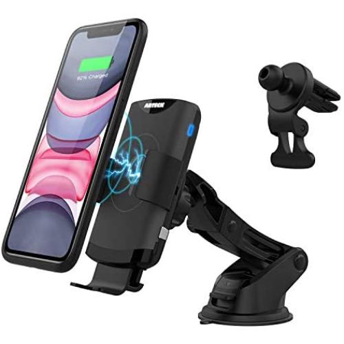 10W Wireless Car Charger Phone Mount, Arteck Universal Car Mount Phone Holder Fast Charging Compatible with iPhone 11/Pro/Max/Xr/Xs/X/8/Plus, Samsung Galaxy S10/Note 10/S9/S8/Note9/8, Other Smartphone