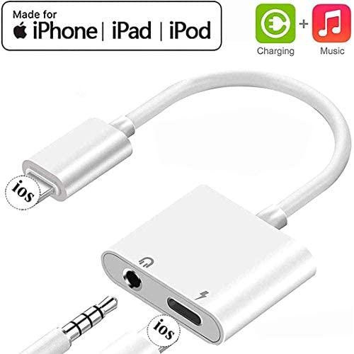 for iPhone Adapter 3.5 mm Jack Headphone and Splitter Charger Adapter for iPhone 11/11 Pro Max/XS/XS Max/XR/8/8 Plus/7/7 Plus 3.5mm Aux Audio Earphone Charger Cable Adaptor Connector Support All iOS