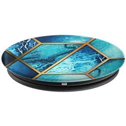Ocean Geometric Watercolor Blue Grip PopSockets Grip and Stand for Phones and Tablets