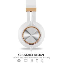 Headphones, FOSTO FT58 Stereo Foldable Headset Strong Low Bass Headphones with Microphone for iPhone, All Android Smartphones, PC, Laptop, Mp3/mp4, Tablet Earphones（White