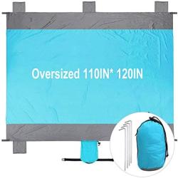 Sand Free Beach Blanket,210T Waterproof Nylon Extra Large Oversized 110X 120 for 7 Adults,Including 6 Corner Pockets + 4 Anchor Stakes,Quick Drying,Easy clean & Lightweight for Travel,Camping