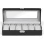 NEX 6 Slot Leather Watch Box Display Case Organizer Glass Jewelry Storage Black