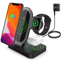 Wireless Charger, 3 in 1 Wireless Charging Station with QC 3.0 Adapter, Fast Qi Wireless Charger Stand Dock Compatible for Apple Watch AirPods Pro/2 iPhone 11 Pro/11 Pro Max/11/SE/XR/XS/X/8/8P Samsung