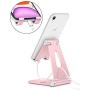 Foldable Cell Phone Stand, OMOTON Adjustable Aluminum Desktop Phone Holder Cradle Dock Compatible with iPhone Se 2/11 Pro Max/11 Pro/11, Samsung Note 10 Plus/S20 and Other Devices (4-9.7"), Rose Gold