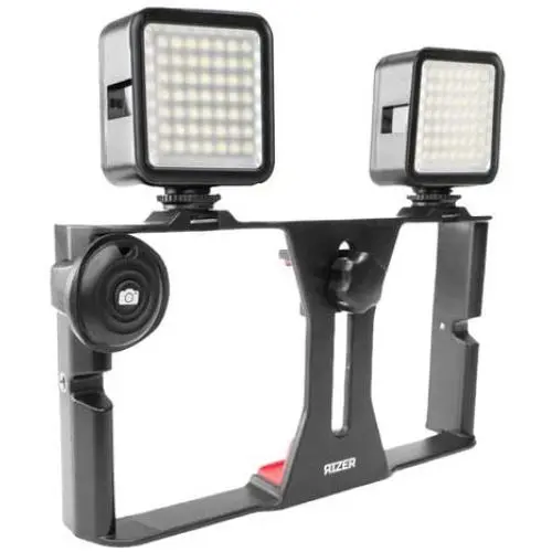 Rizer Smartphone Video Rig Handheld Grip Stabilizer with 2 Dimmable 49 LED Lights and Bluetooth Clicker Remote