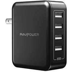 RAVPower USB Wall Charger 40W 8A 4-Port Multi-Port Travel Charger Charging Station, Compatible iPhone 11 Pro XS Max XR X, Ipad Pro Air Mini, Galaxy S9 S8 Note 8 Edge, Smartphone, Tablet and More